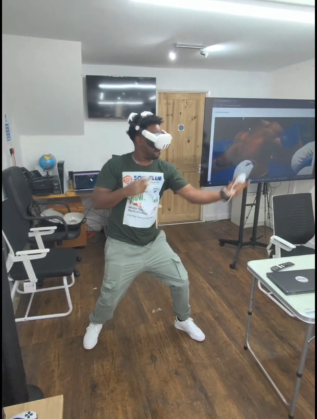 Learner playing a VR boxing game during the gaming session